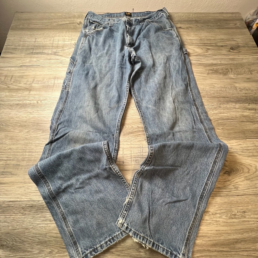 Lee Carpenter Jeans Mens 36x36 Blue Loose Fit Distressed Workwear Painter Pants